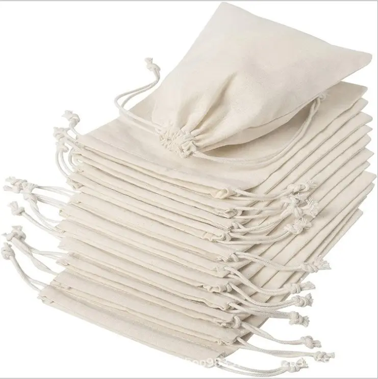 Musselina Drawstring Pouch Bag em Estoque Jóias Pacote Preço Barato Algodão Biodegradável Screen Printing Promoção Aceitar Allright