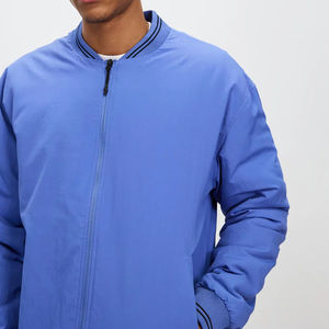 Custom Embroidery Mens Blue Autumn Outerwear Stand Collar Canvas Bomber Jacket Casual Zip <b>Fashion</b> Varsity Style - Product Image 5