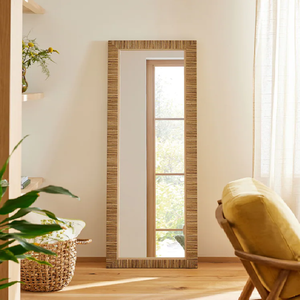 Cane brown wood full length <b>mirror</b>, multi functional floor dressing <b>mirror</b>, available at wholesale prices. - Product Image 2