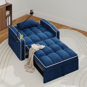 Fauteuil-lit escamotable en velours côtelé avec oreiller, porte-gobelet en acier inoxydable brossé, support de téléphone et port de chargement USB pour salon - Product Image 3