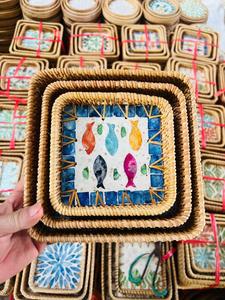 Plateau en rotin traditionnel en nacre pour la décoration intérieure, organisateur de table, fait main au Vietnam - Product Image 3