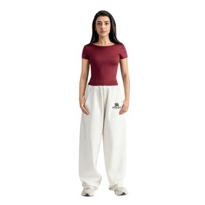 <b>Women's</b> White <b>Harem</b> <b>Pants</b> High Waist Loose Fit Full Length Casual Cotton Embroidery Logo Solid - Product Image 1