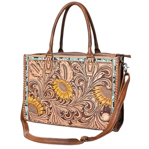 Sunflower Full Hand Tooled Shoulder Bag Western Style Cowgirl Bag Custom Made Women <b>Tote</b> Bag Top Supplier Saman Exports - Product Image 5