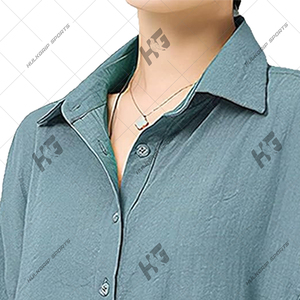 Custom Oversized Cotton Linen Button <b>Down</b> Shirt – Casual Long Sleeve Loose Fit Blouse with Pockets - Product Image 3