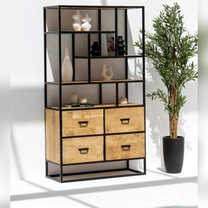 Étagère industrielle Vandana Vesta Sierra, meuble de rangement minimaliste moderne en métal et bois - Product Image 1