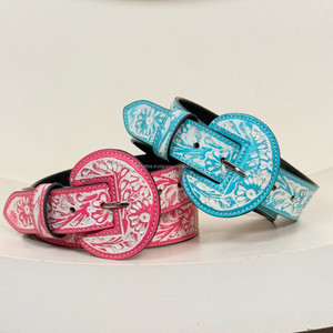 เข็มขัดหนังหัวเข็มขัดโค้งมนแบบกว้างทำมือสำหรับผู้หญิงเข็มขัดตะวันตกลายดอกไม้สีเขียวขุ่นทนทานสวมใส่สบายทันสมัย - Product Image 5