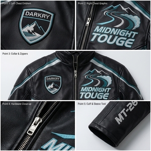 Chaqueta de Motociclista Personalizada para Hombre, con Gráficos, Cuello Alto, Estilo Automovilístico, de Cuero Genuino, Bordada, para Motociclismo - Product Image 6
