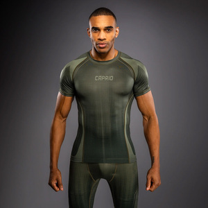<b>Mens</b> Breathable <b>Compression</b> Rash Guard Short Sleeve Fitness Muscle Training <b>Shirt</b> Polyester Quick Dry Custom Logo - Product Image 3