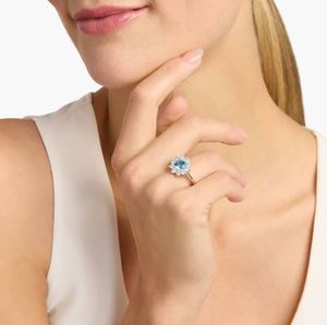 Blue Topaz Cocktail <b>Ring</b> <b>925</b> Sterling <b>Silver</b> Plated Luxury Engagement Wedding Statement <b>Ring</b> Elegant Gemstone Gift for Her Party - Product Image 3