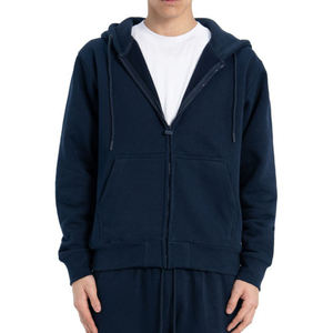Sweat-shirt à capuche zippé noir pour homme, coupe classique, couleur unie, décontracté, en coton tricoté, pour l'automne - Product Image 2