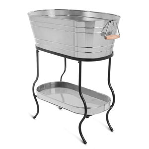 Hammered Aluminium Beverage Tub with <b>Stand</b> Metal Wine Ice Bucket Party <b>Drink</b> Chiller with Storage Shelf - Product Image 3