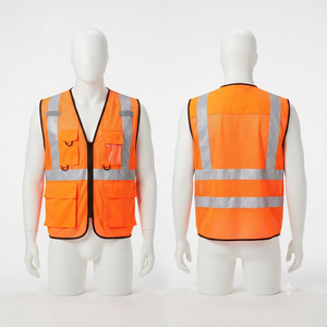 Chaleco de Seguridad de Alta Visibilidad, Transpirable, Ignífugo, de Malla de Poliéster de 120 GSM, Color Naranja Reflectante, con Bolsillos Utilitarios, Logotipo Personalizado, OEM, ODM - Product Image 1