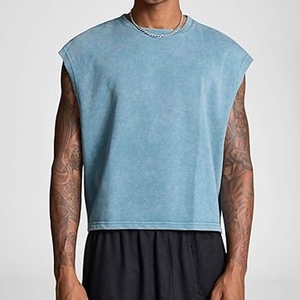 Débardeur court pour homme à col rond, couleur unie, en jersey de coton, style décontracté, respirant, coupe classique, design vierge - Product Image 3