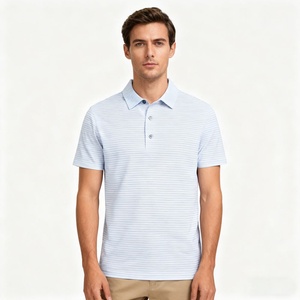Polo de Punto a Rayas para Hombre, Manga Corta, Estilo Casual, Corte Regular, Diseño Azul Estampado - Product Image 2
