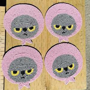 Cute Pink Owl Beaded Coasters Set of 4 Reusable <b>Bar</b> <b>Mats</b> Fabric Drinkware Accessories - Product Image 1