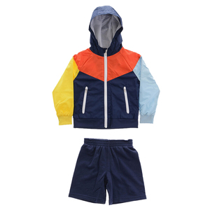 Custom Logo Casual 2-Piece Lightweight Quick Dry Windbreaker <b>Set</b> for Men-Hooded Jacket & Shorts <b>Knitted</b> Fabric - Product Image 1