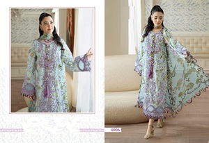 Conjunto de Top y Pantalón de Algodón Puro Estampado y Bordado para Fiesta Tradicional de Mujer con Dupatta Bordada Mal Mal - Product Image 5