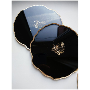 Elegant Geode Style Natural <b>Agate</b> Stone Reusable <b>Coasters</b> Set with Gold Trim Decorative Tabletop Drink <b>Coasters</b> in Box - Product Image 1