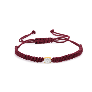 Pulsera de Lujo Ajustable para Mujer, con Diamante Ovalado CVD Cultivado en Laboratorio, Oro 14K, F VVS VS, Baño de Rodio, Cordón de Macramé Color Granate - Product Image 1