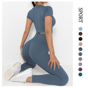 Ensemble de sport pour femme, vêtements de sport deux pièces, leggings d'exercice, vêtements de fitness, ensembles de yoga, tenues de sport, vente en gros personnalisée OEM, ensemble de yoga sans couture - Product Image 2