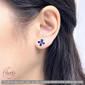 Boucles d'oreilles clous en or blanc massif 18 carats pour femme Sheri Jewels, avec diamants et saphirs en forme de quatre feuilles et de poire, cadeau d'anniversaire - Product Image 4