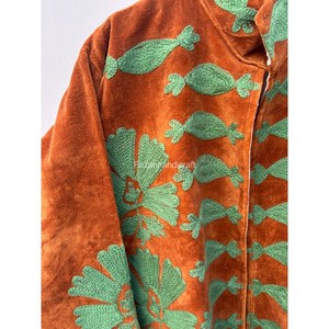 Flowers Embroidery <b>Coat</b> Uzbek Suzani Velvet Short Women's Jacket With Inside Cotton Lining Boho Chic Jacket Overcoat - Product Image 3