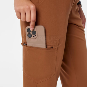 Conjunto de uniforme médico para mujer, color marrón, tejido de mezcla de algodón, pantalones con bolsillo para estetoscopio, para personal médico. - Product Image 4