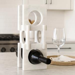 Organisateur de bouteilles en marbre blanc de luxe pour comptoir de cuisine, étagère à vin contemporaine autoportante - Product Image 3