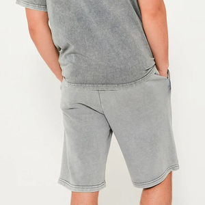 Latest Arrival High Quality Men Casual Acid Wash <b>Elastic</b> Waist Shorts Custom Logo Embroidery Breathable 100% Cotton Eco-Friendly - Product Image 3