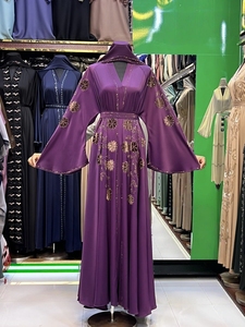 Abaya Modeste de Dubaï en Gros, Perlée et Pailletée, à Manches Longues, Traditionnelle Musulmane, Faite à la Main, pour Mariage, Respirante, Col en V pour Femme - Product Image 3