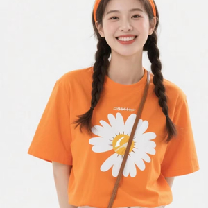 เสื้อยืดลำลองผู้หญิง FMF ลายพิมพ์รักษ์โลก (ลายกราฟิก) ทรงปกติ แขนสั้น ผ้าฝ้ายถัก 95% น้ำหนัก 180 กรัม สีส้ม สำหรับฤดูร้อน/ฤดูใบไม้ผลิ - Product Image 1