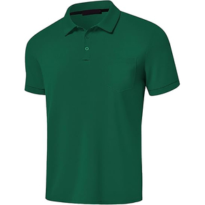 Polo Oxford à manches courtes vert uni pour homme avec poche poitrine, vêtement décontracté - Product Image 1