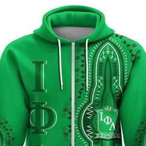Sweat à capuche zippé Iota Phi Lambda Sorority vert émeraude avec motif Dashiki Rose, sweat-shirt personnalisé à fermeture éclair intégrale unisexe, sweat à capuche africain - Product Image 3