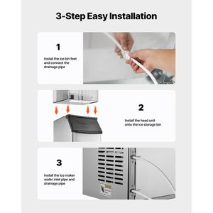 Attrezzatura di Refrigerazione per Cucine Commerciali, Macchina per il Ghiaccio in Acciaio Inox con Contenitore di Stoccaggio, Capacità 300 LBS, Caratteristiche Antiscivolo Regolabili - Product Image 6