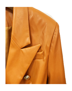 Women's orange Genuine Leather Moto Jacket Full Sleeve <b>Zipper</b> Closure Stand Collar Autumn Style - Product Image 4