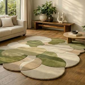 Luxury Minimalist Hand Tufted Wool Anti-Slip Regular Area Rug Olive Sage Green Cream <b>Abstract</b> Flower Shape Living Room - Product Image 1