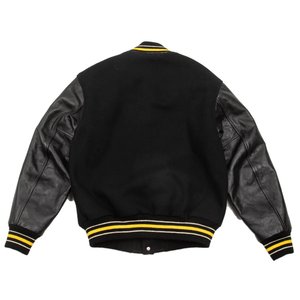 Men's Custom Chenille Embroidery <b>Leather</b> Sleeve Baseball Letterman <b>Jacket</b> with Stand Collar Varsity <b>Jacket</b> <b>Long</b> Clothing Length - Product Image 4