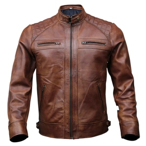 Veste en cuir vintage pour homme, style motard, épaules matelassées, style Café Racer - Product Image 1
