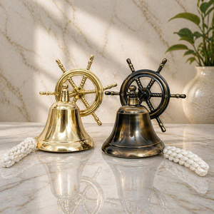 Nautical Ship Wheel Brass Bell Wall Mounted Customized Shape Polished <b>Wind</b> <b>Chime</b> Cotton Rope Pull Antique Style Home Decoration - Product Image 5