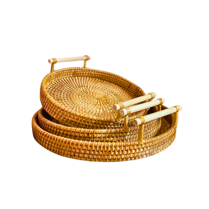 Plateau en rotin tressé à la main, panier de rangement pour fruits, plateau décoratif artisanal pour boutiques et cadeaux, artisanat vietnamien, décoration intérieure en osier - Product Image 1