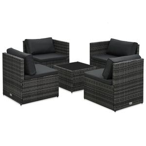 Set salotto da 5 pezzi in Poly Rattan grigio con cuscini per il tempo libero in giardino - Product Image 2