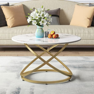 New Model Modern Luxury Round Coffee <b>Table</b> with <b>White</b> Faux Marble Top and Gold Stainless Steel Sculptural Base for Living Room - Product Image 5