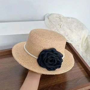 หมวกสานทรงโคลชปีกกว้างประดับดอกไม้สำหรับผู้หญิง เหมาะสำหรับกิจกรรมกลางแจ้ง ตกปลา ใช้ในชีวิตประจำวัน ฤดูร้อน ท่องเที่ยวชายหาด ป้องกันแสงแดด - Product Image 1