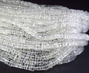 Natural Clear Crystal Rondelle & Heishi Shape Gemstone Beads 6.5mm High Quality Faceted 16" Strand Polished Center Drilled DIY - Product Image 1