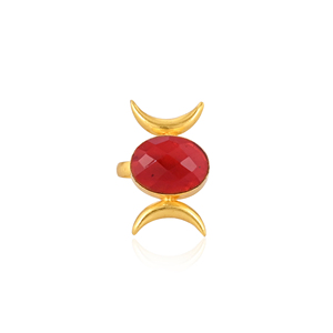Red Hydro Gemstone <b>Ring</b> Gold Plated Brass Handmade <b>Adjustable</b> Fashion <b>Ring</b> for Women - Product Image 1