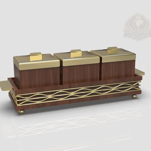 Juego de recipientes de madera de lujo, 3 piezas, recipientes de almacenamiento para cocina, ecológicos, diseño premium Palestina, tapa dorada decorativa - Product Image 1