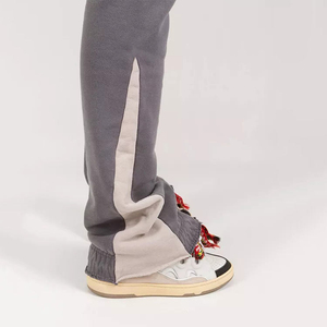 Pakistan Made Track Pants Patchwork Elastic Waistband Men's <b>Stacked</b> Flare Sweatpants Men's Custom Casual Flared <b>Joggers</b> - Product Image 4