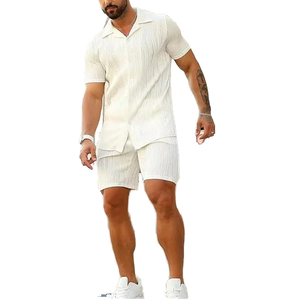 Private Label Men Short Set Men Summer Lightweight <b>Maternity</b> Solid Color Street wear Short Sleeve Drawstring High Demanding - Product Image 1