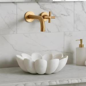 Lavabo de Lujo de Mármol Blanco con Diseño de Flor de Loto, Hecho a Mano, para Baño, Lavabo Decorativo Moderno para Encimera - Product Image 2