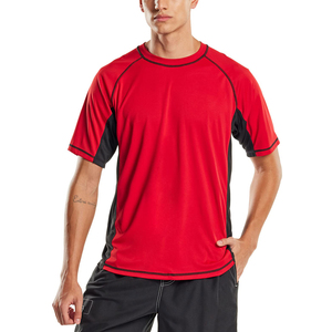 T-shirt de sport rouge à manches courtes pour homme, séchage rapide, color block, polyester, haut de gamme, très demandé, best-seller - Product Image 1